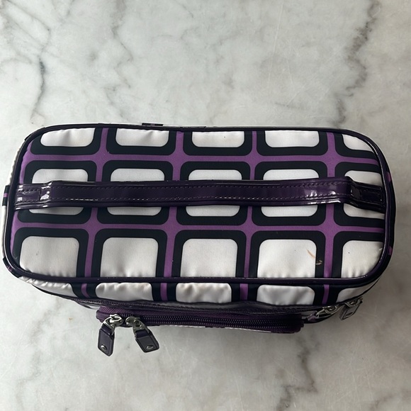 Sonia Kashuk travel bag double zippers train case top handle purple geometric - Picture 9 of 15